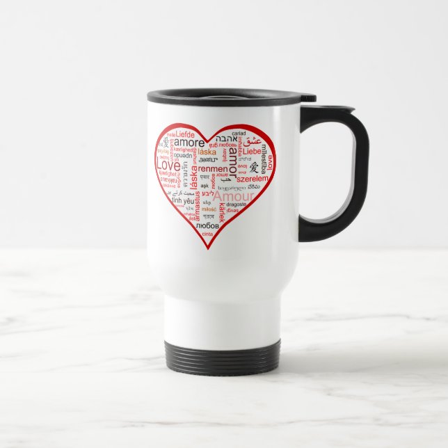 Red Love Heart Typography Travel Mug (Right)