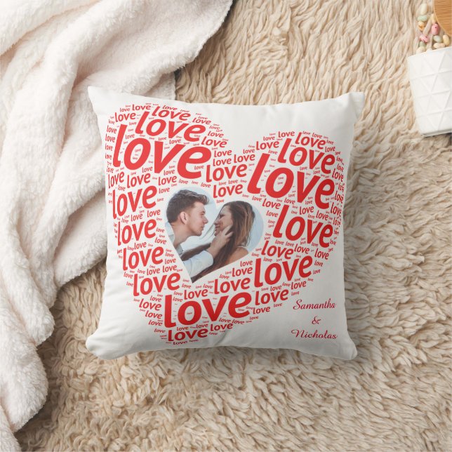 Red "Love Heart" Valentine Typography Photo Frame Throw Pillow (Blanket)