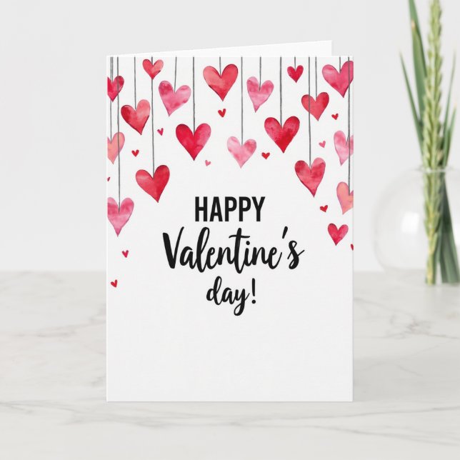 Red Love Heart Valentines Day Card (Front)