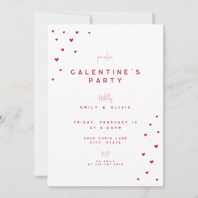 Red Love Heart Valentine's Galentines Party Invite (Front)