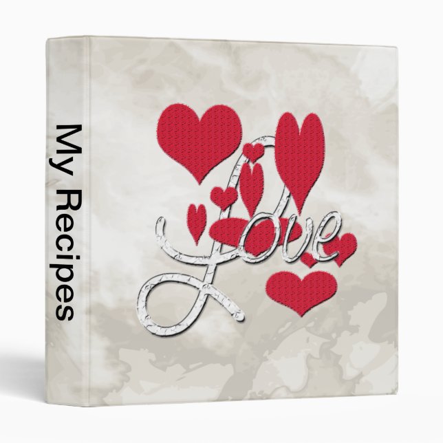Red Love Hearts 3 Ring Binder (Front/Spine)