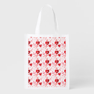Red love hearts and arrow  grocery bag