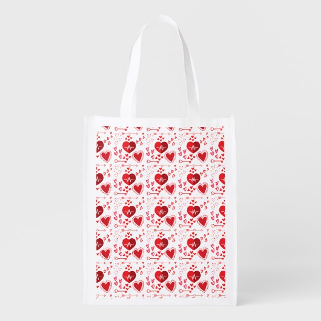 Red love hearts and arrow  grocery bag (Front)