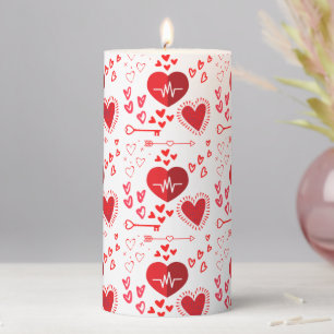Red love hearts and arrow, Happy Valentine's Day Pillar Candle