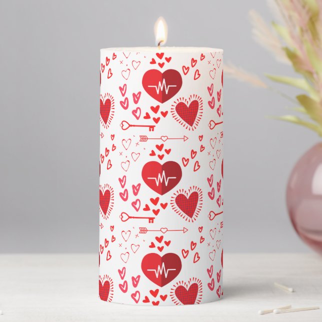 Red love hearts and arrow, Happy Valentine's Day  Pillar Candle (In Situ)