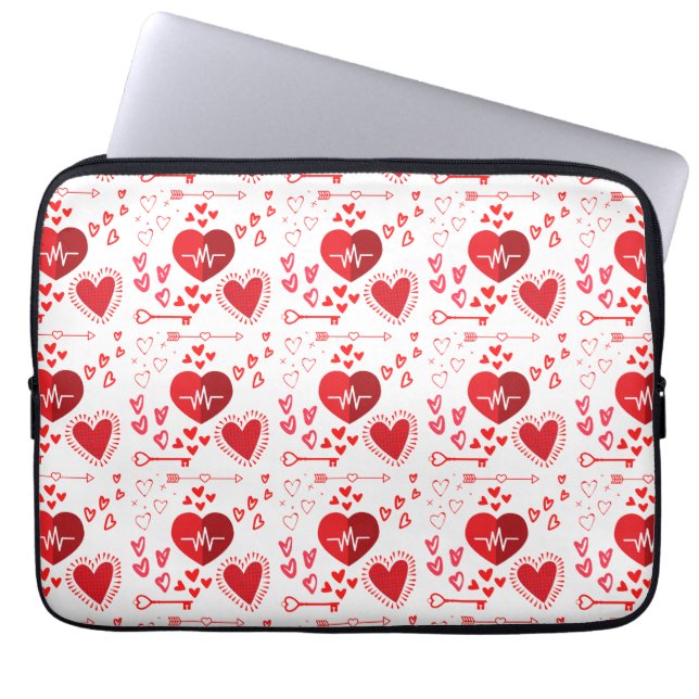Red love hearts and arrow  laptop sleeve (Front)