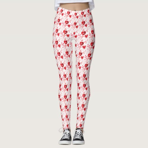 Red love hearts and arrow  leggings