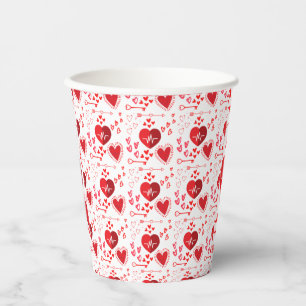 Red love hearts and arrow paper cups