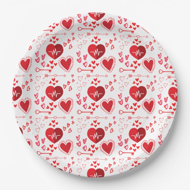 Red love hearts and honey   paper plates (Front)