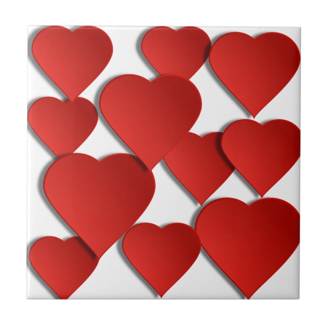 Red Love Hearts Ceramic Tile (Front)