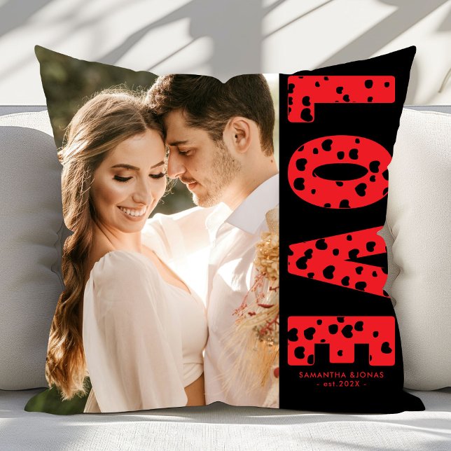 Red Love Hearts Couples Photo Valentines Throw Pillow (Creator Uploaded)