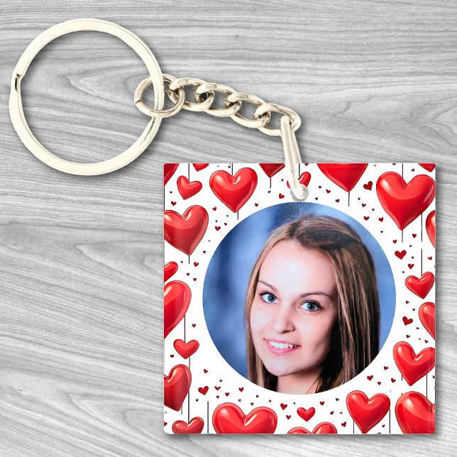 Red Love Hearts Custom Photo Personalized Keychain (Creator Uploaded)