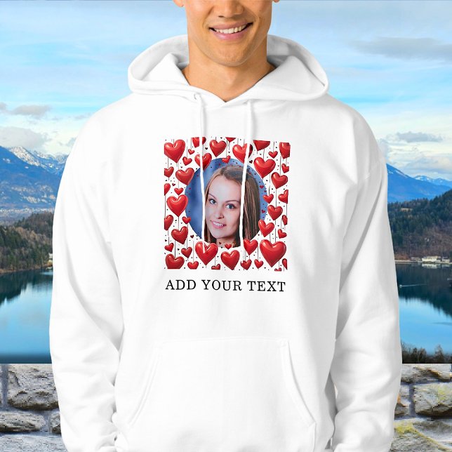 Red Love Hearts Custom Photo Text Personalized Hoodie (Creator Uploaded)