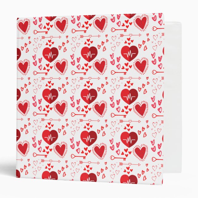 Red love hearts cute 3 ring binder (Front/Inside)