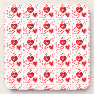 Red love hearts cute beverage coaster