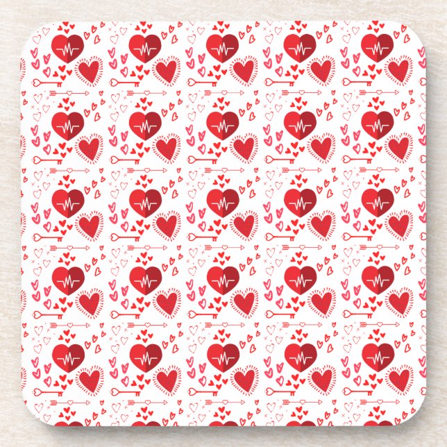 Red love hearts cute     beverage coaster (Front)