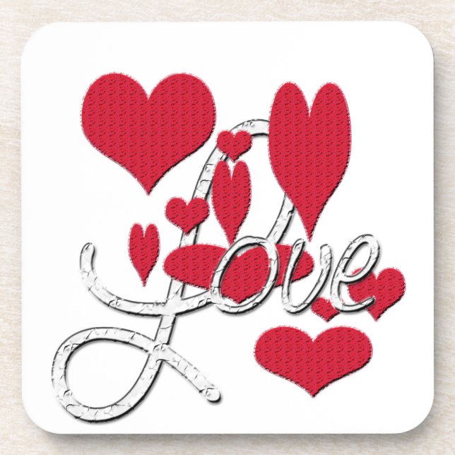 Red Love Hearts Drink Coaster (Front)