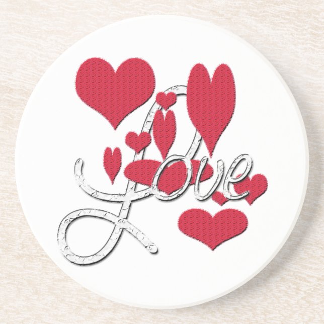 Red Love Hearts Drink Coaster (Front)