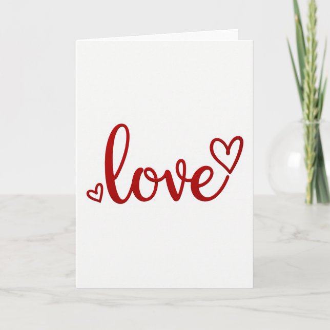Red Love Hearts Glitter Script Card (Front)
