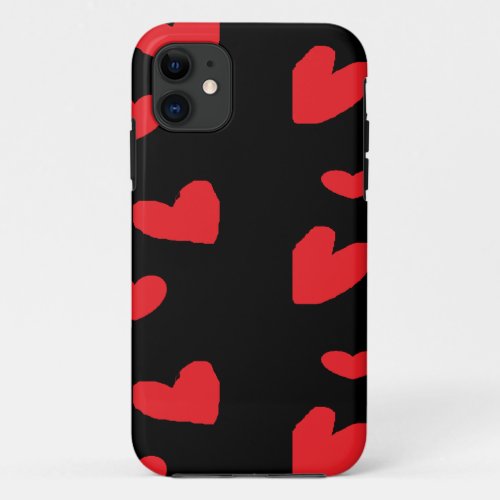 Red love hearts on black iPhone 11 case