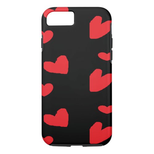 Red love hearts on black iPhone 8/7 case