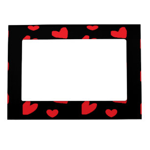 Red love hearts on black magnetic frame