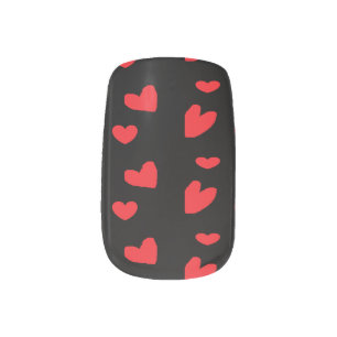 Red love hearts on black minx nail art