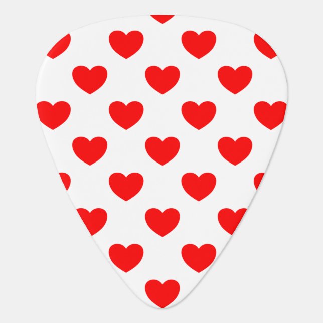 Red Love Hearts On White Guitar Pick (Front)