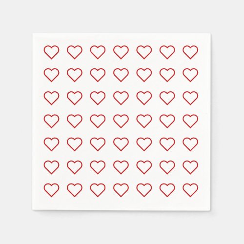 Red love hearts on white napkins