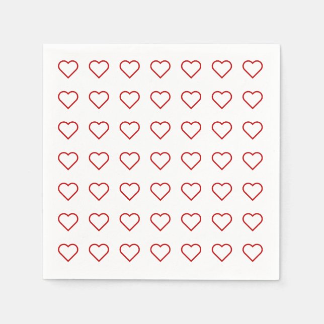 Red love hearts on white napkins (Front)