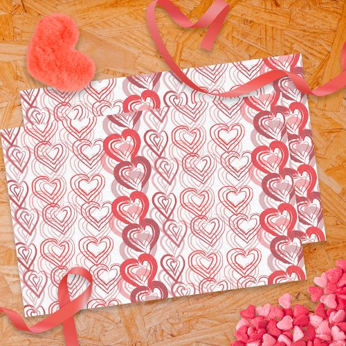 Red Love Hearts On White Valentines Day Tissue Paper