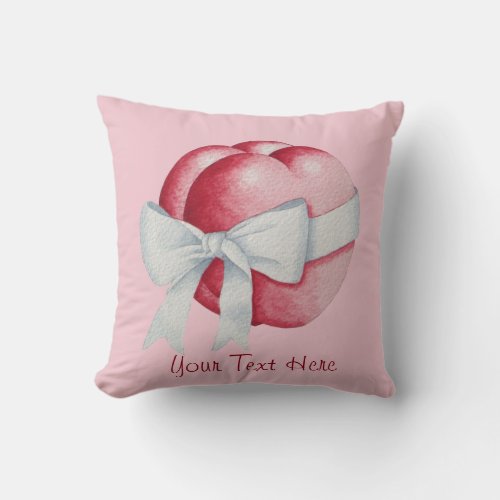 red love hearts tied with a white bow throw pillow