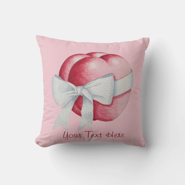 red love hearts tied with a white bow throw pillow (Front)