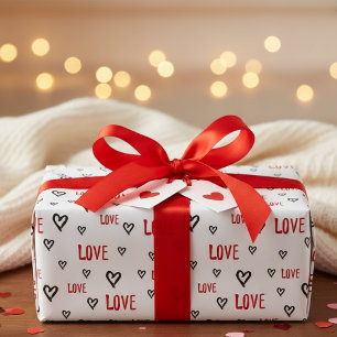 Red Love & Hearts Valentine's Cute Wrapping Paper