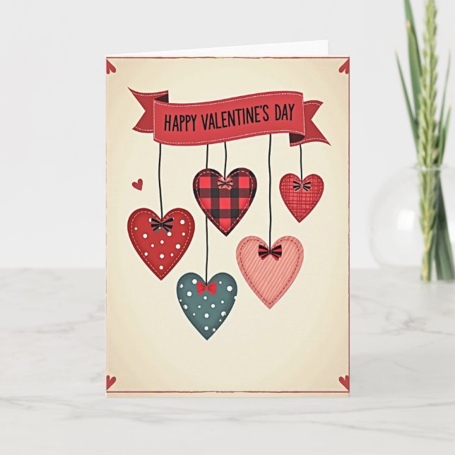 Red Love Hearts Valentines Day Card (Front)