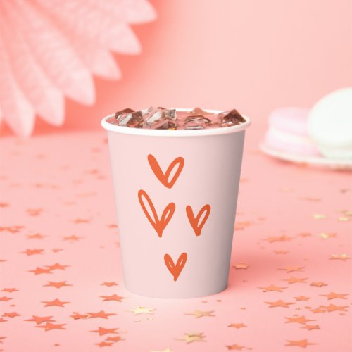 Red Love Hearts Valentines Day Pink Paper Cups