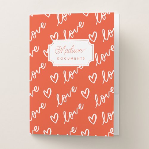 Red Love Hearts with Name Documents Pocket Folder