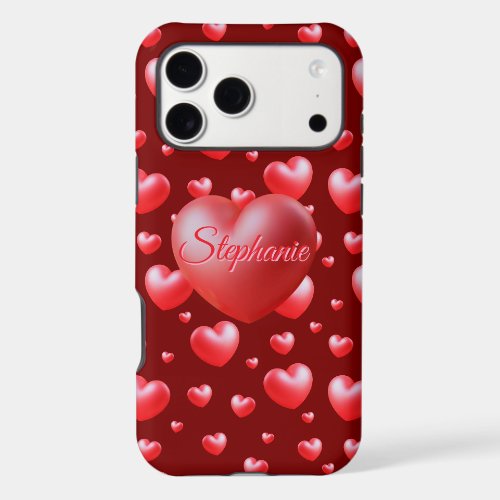 Red Love Hearts With Name iPhone 17 Pro Max Case