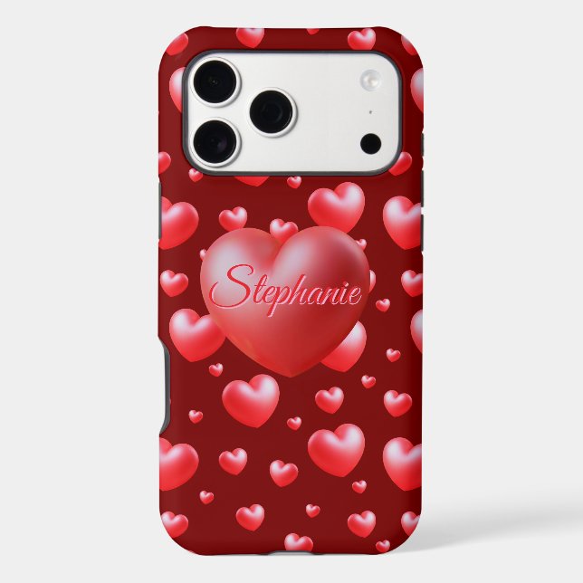 Red Love Hearts With Name  iPhone Case (Back)