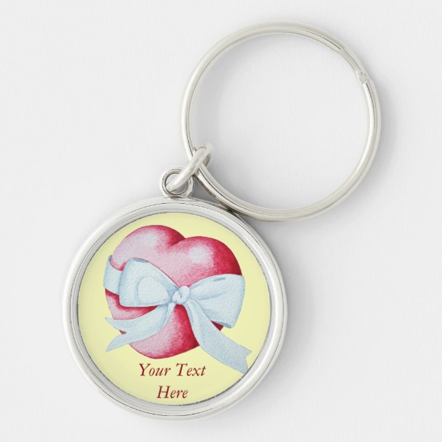 red love hearts with white bow romantic keychain (Front)