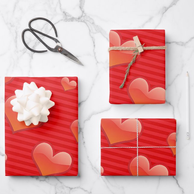 Red Love Hearts Wrapping Paper Sheets (Front)