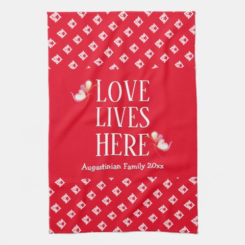 Red  LOVE LIVES HERE  Stylish Personalized Kitchen Towel