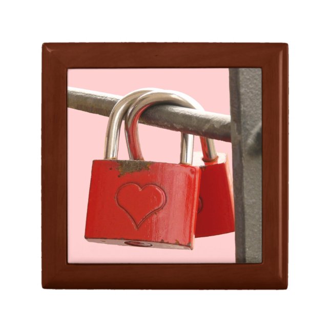 Red Love Locks on Fence Keepsake Box (Front)