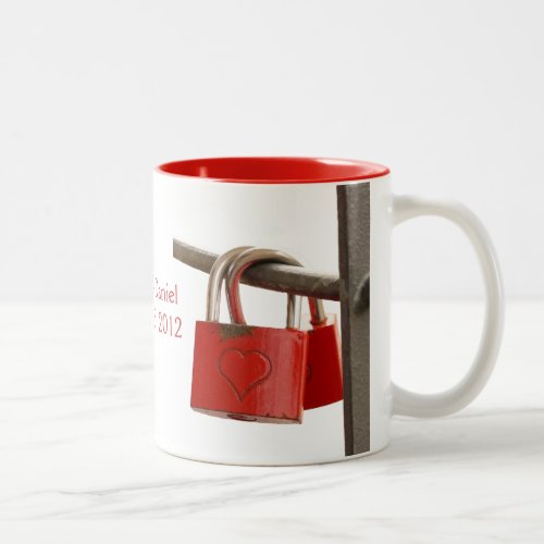 Red Love Locks on Fence Two_Tone Coffee Mug