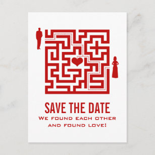 Red Love Maze Save the Date Postcard
