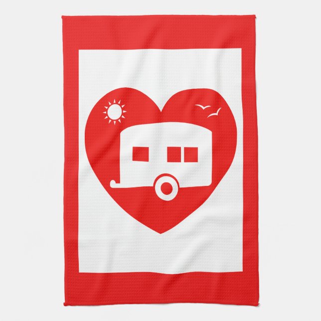 Red Love My Caravan Fun Caravan Kitchenware Kitchen Towel (Vertical)