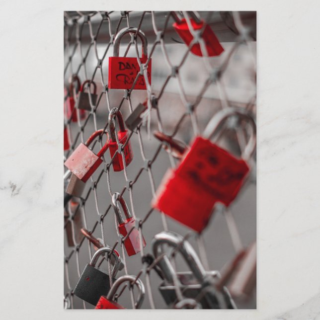 Red Love Padlocks Stationery (Front)