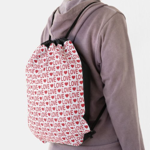 Red Love Pattern Drawstring Backpack