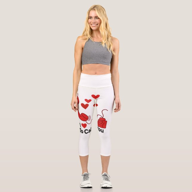 Red Love Phone – Cute Retro Call Illustration Capri Leggings (Front)