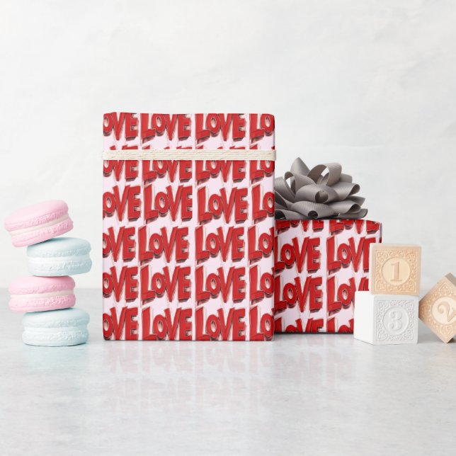 Red LOVE print Valentines Day Love Wrapping Paper (Baby Shower)